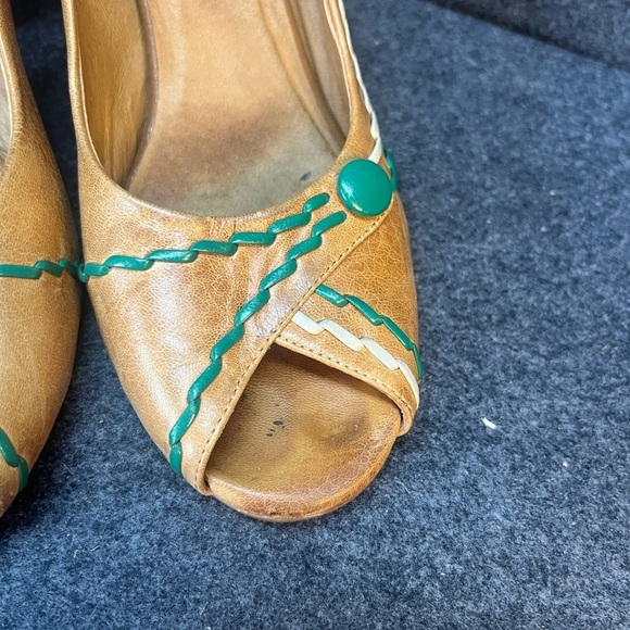 Miz Mooz NYC Vintage Peep Toe Leather pumps Sophia cognac size 10 - Picture 9 of 14